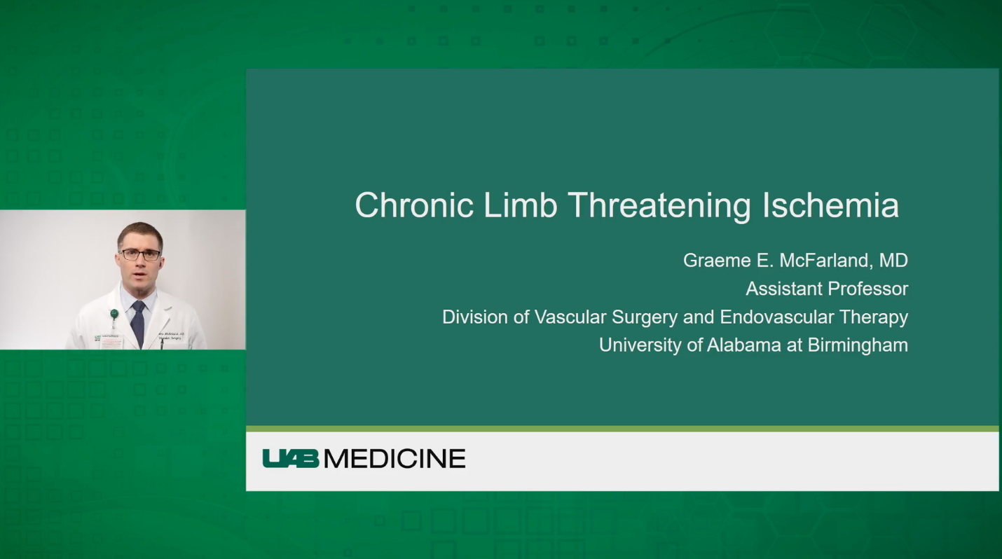 Dr. Graeme McFarland records a video for the UAB Medicine MD Learning Channel on chronic limb-threatening ischemia.