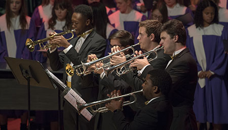 Students from the UAB Trumpet Ensemble performing at the "Christmas at the Alys" Concert at the Alys Stephens Center on December 4, 2017.