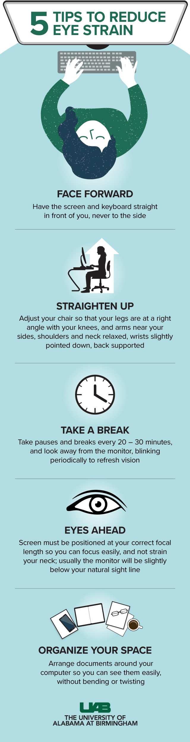 graphic showing suggestions for reducing eyestrain