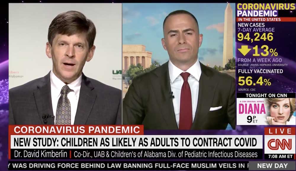 David Kimberlin, MD, live on CNN discussing COVID risks for kids