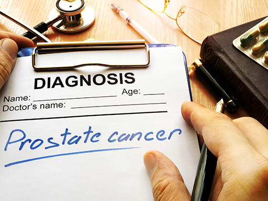 Prostate cancer diagnosis on a medical form.