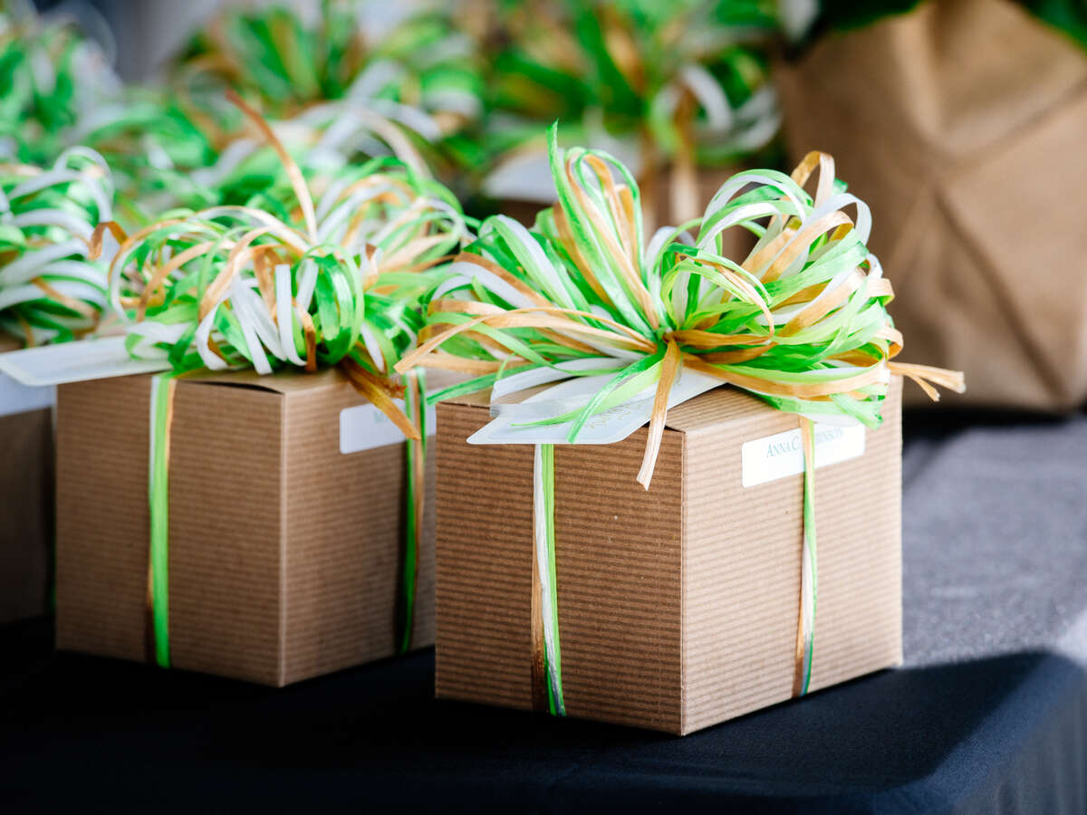 Collat School of Business Undergraduate Reception. Close-up of wrapped gifts for award winners on a table, April 2022.
