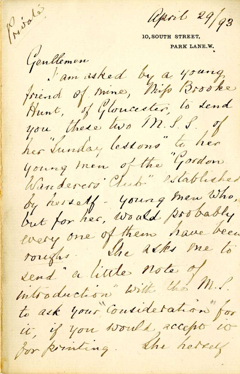 Letter Number 21: April 29, 1893 - Florence Nightingale letter to the Publishing Department of SPCK