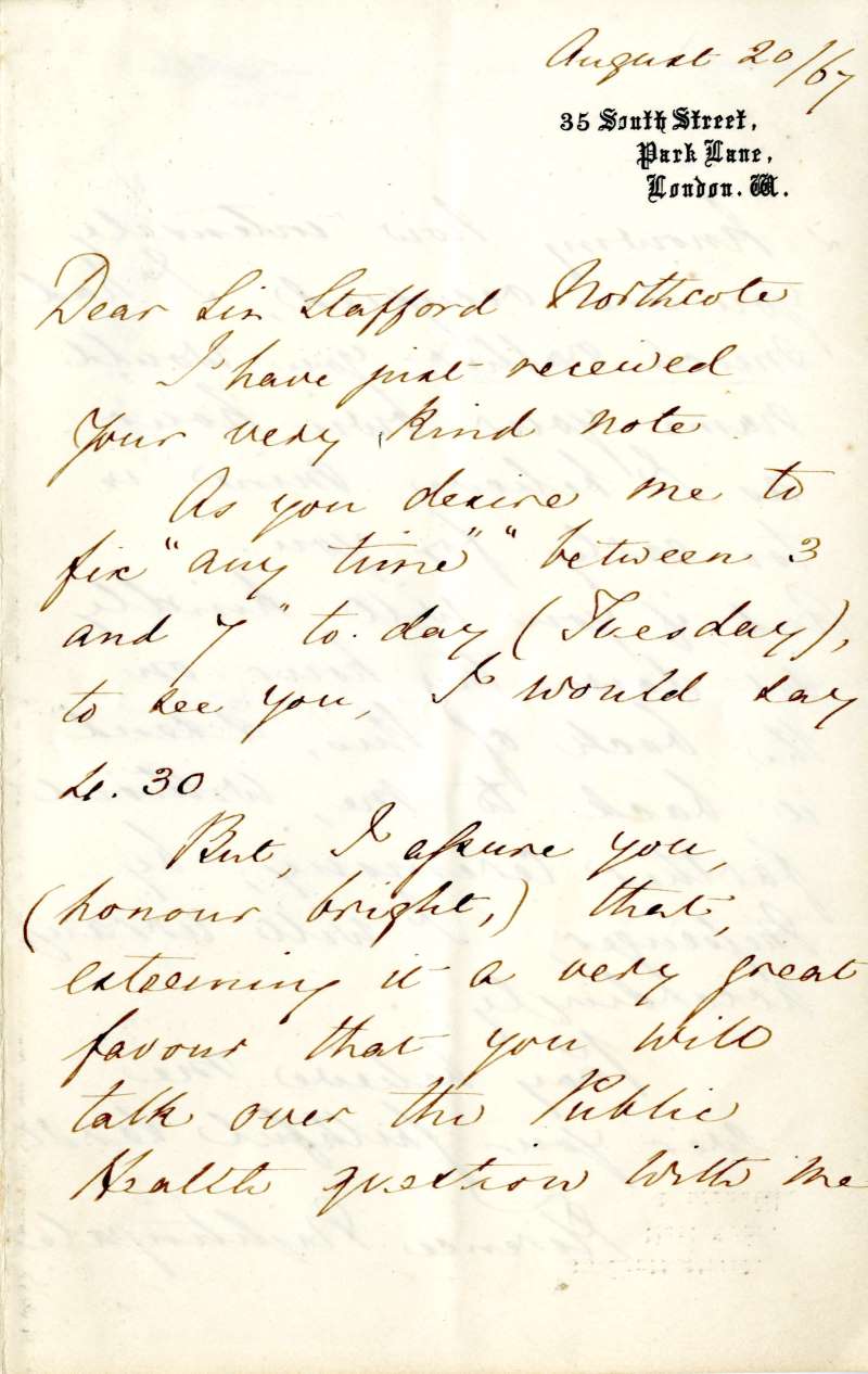 Letter Number 18: August 20, 1867 - Florence Nightingale letter to Sir Stafford Northcote