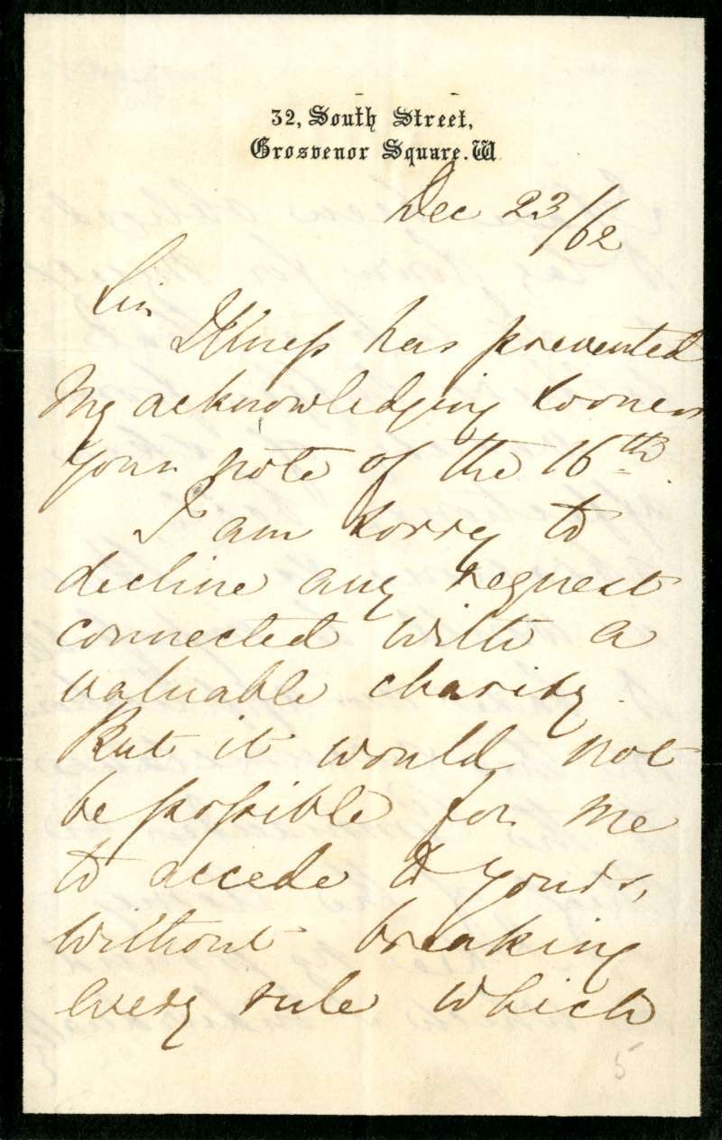 Letter Number 19: December 23, 1862 - Florence Nightingale letter to William H. Hare, Esq.