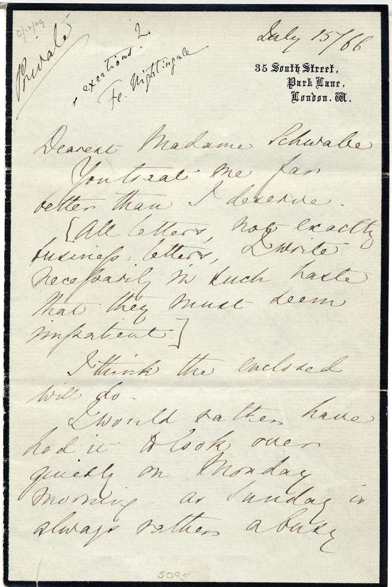 Letter Number 12: July 15, 1866 - Florence Nightingale letter to Madame Schwabe