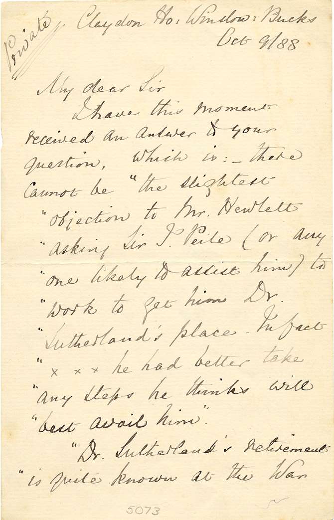 Letter Number 13: October 9, 1888 - Florence Nightingale letter to Thomas Gillham Hewlett
