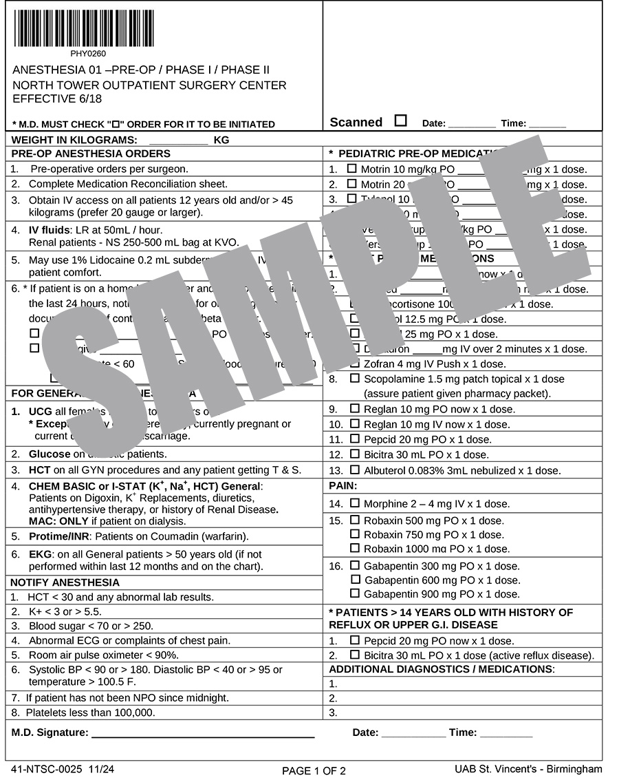 ANESTHESIA 01 NT OP PREOP PHASE I PHASE II ANESTHESIA ORDERS