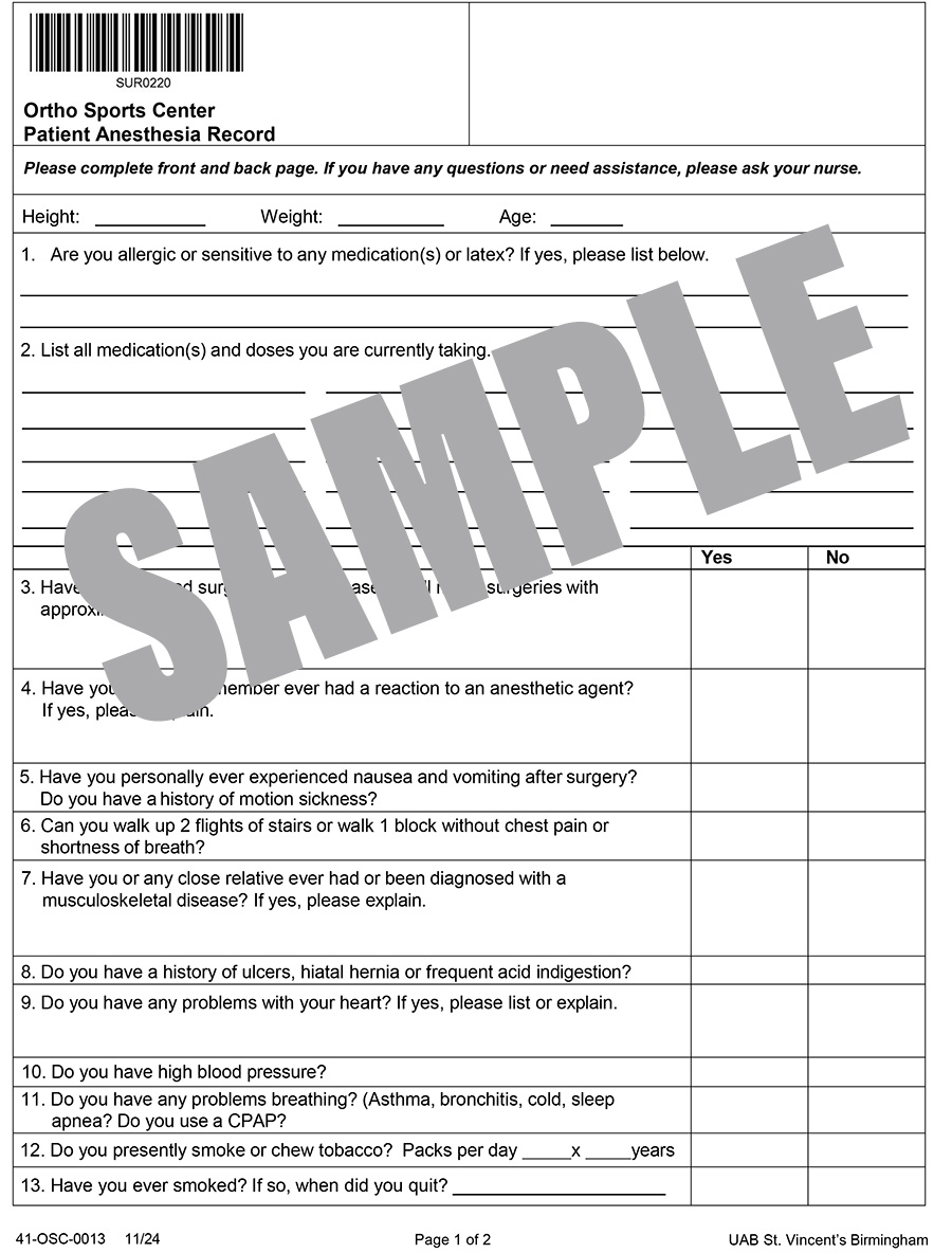 PATIENT ANESTHESIA RECORD