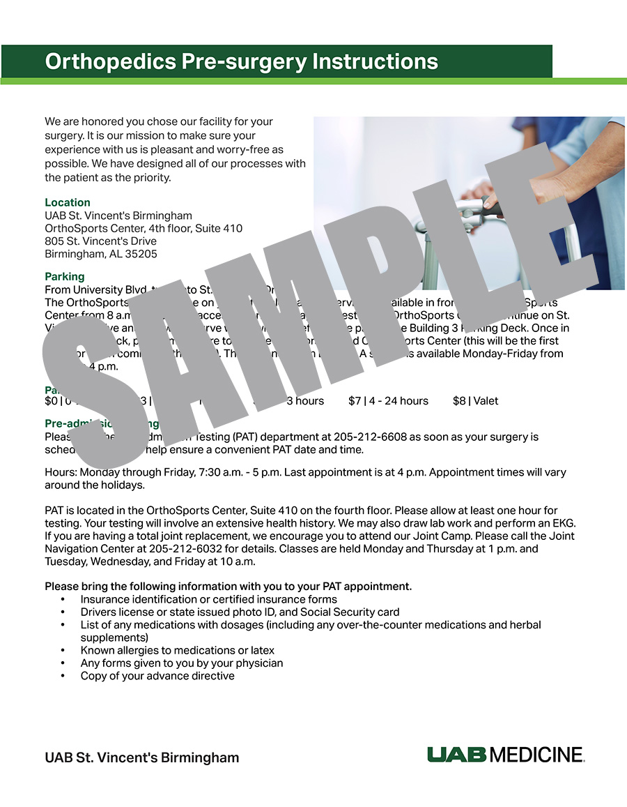 ORTHOSPORTS CENTER PRE-SURGERY INSTRUCTIONS