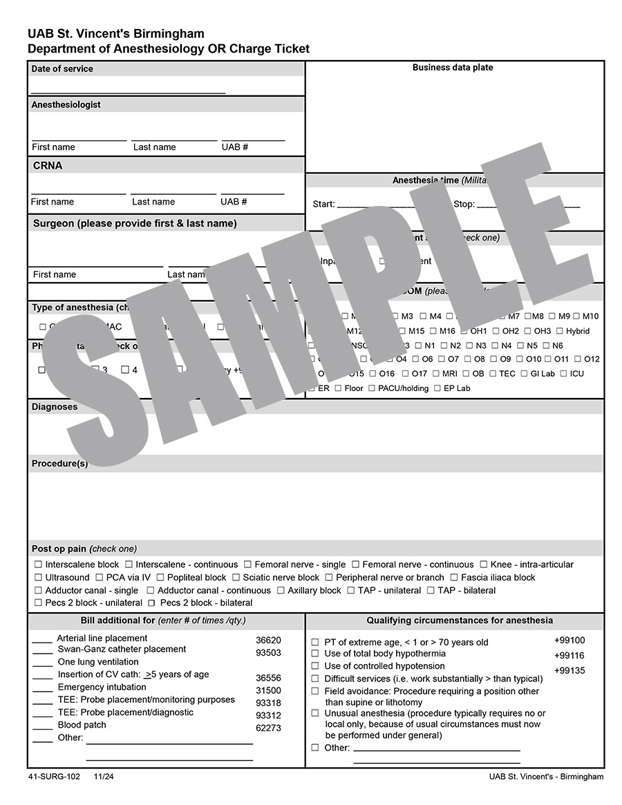 ANESTHESIA OR CHARGE TICKET