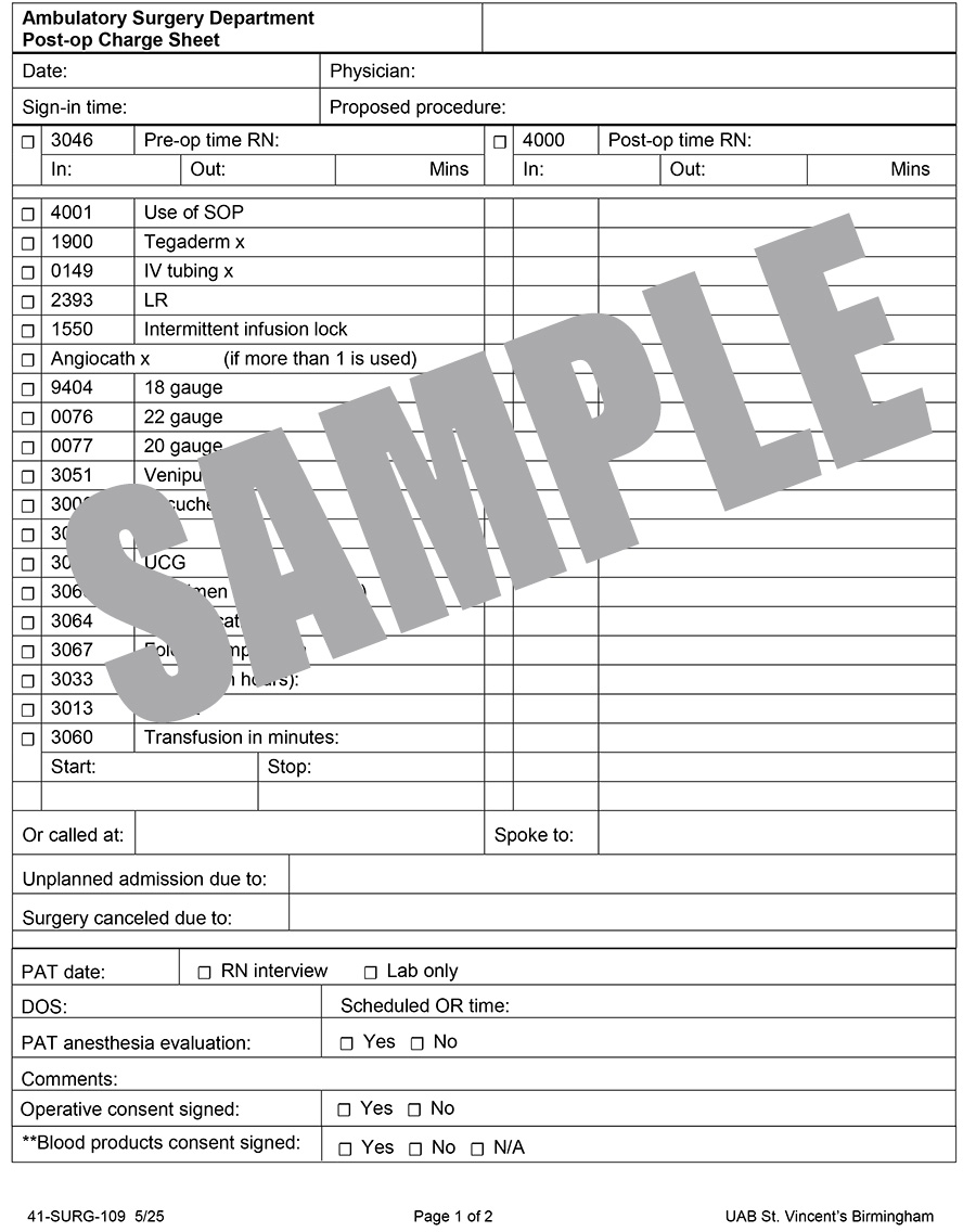 ASD POST-OP CHARGE SHEET
