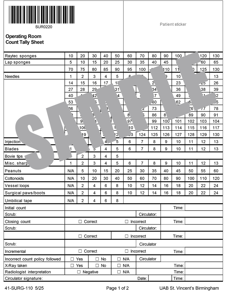 OR COUNT TALLY SHEET