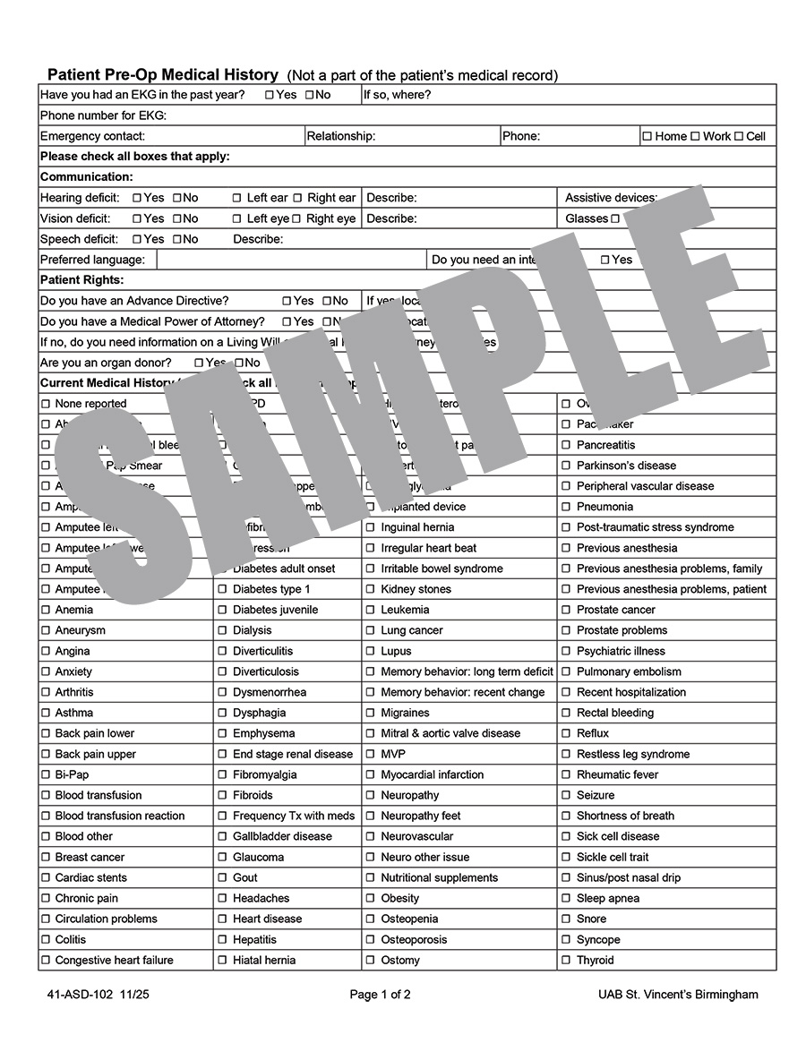PATIENT PRE-OP MEDICAL HISTORY