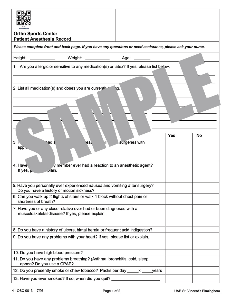 PATIENT ANESTHESIA RECORD
