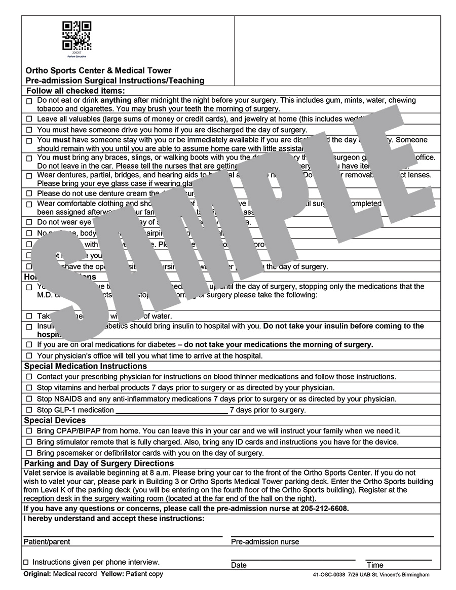 PRE-ADMISSION SURGICAL INSTRUCTIONS