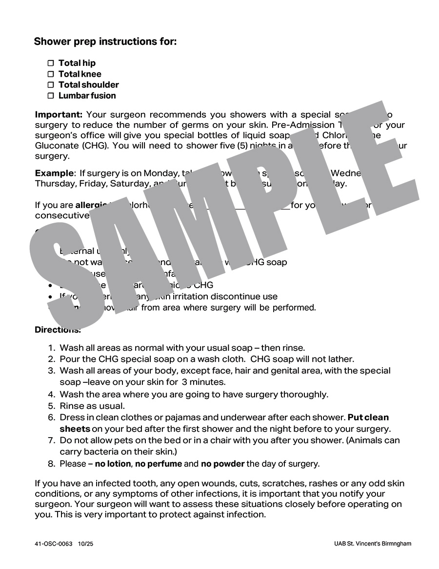 SHOWER PREP KNEE, HIP, SHOULDER, LUBAR