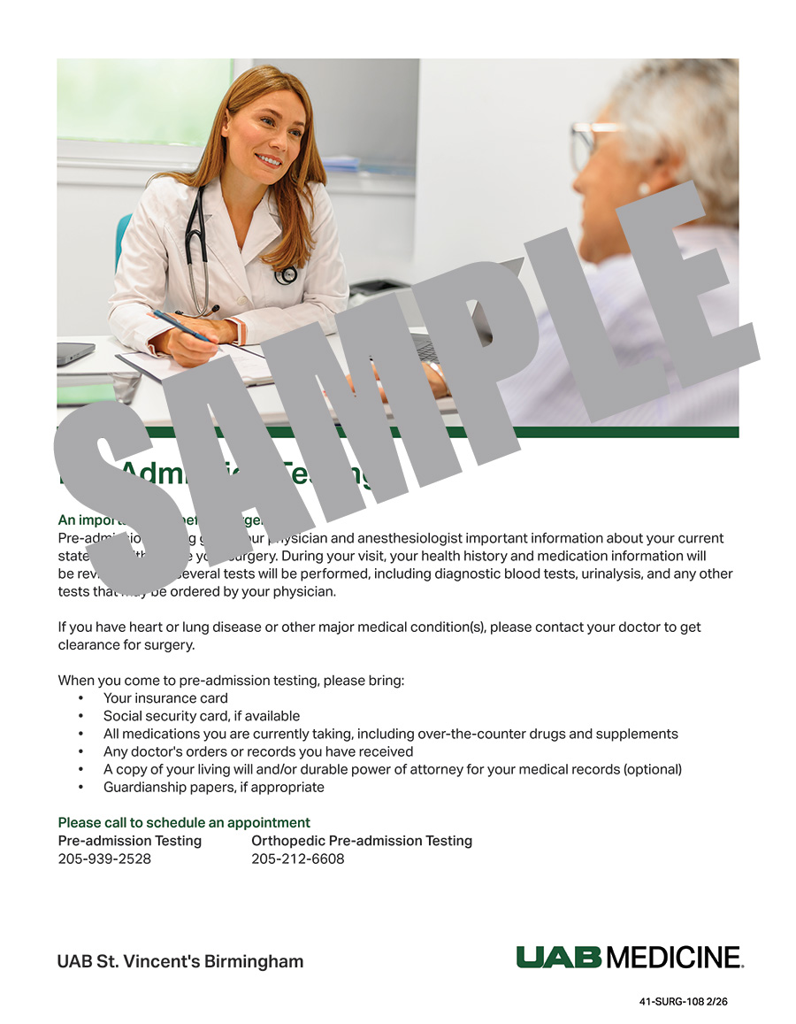 PRE-ADMISSION TESTING FLYER