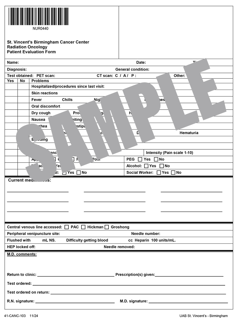 RADIATION ONCOLOGY PATIENT EVALUATION FORM