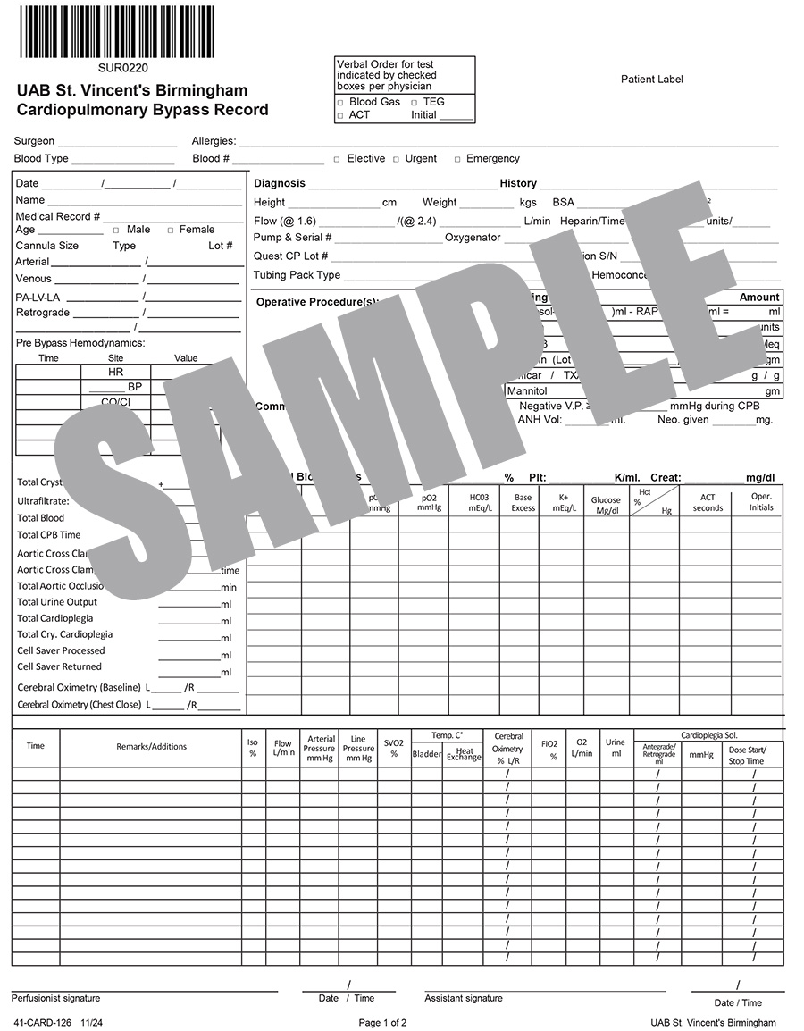 CARDIOPULMONARY BYPASS RECORD