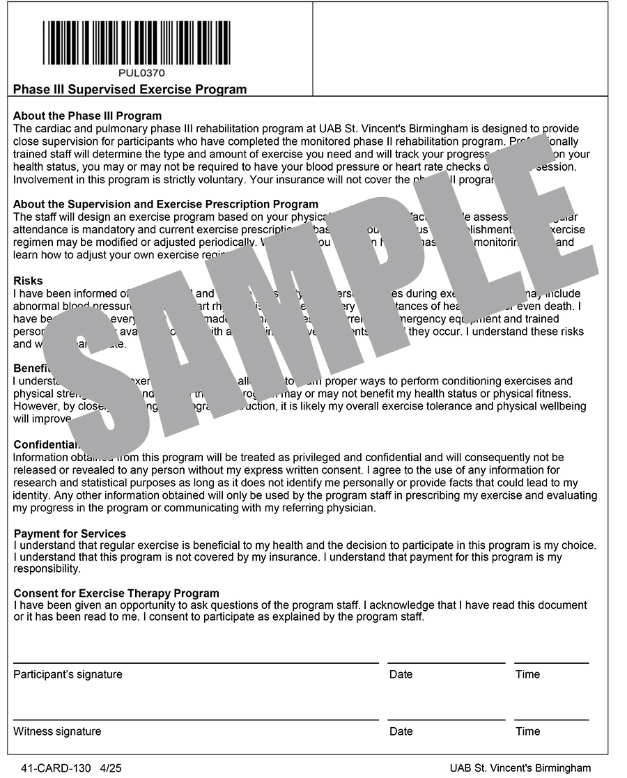 PHASE III SUPERVISED EXCERCISE PROGRAM