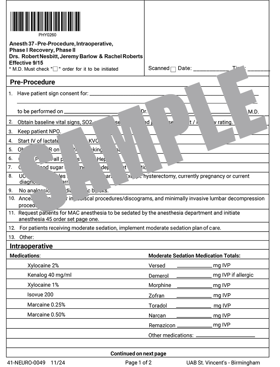 ANESTHESIA 37 - PRE PROCEDURE INTRAOP PHASE 1 RECOVERY PHASE II