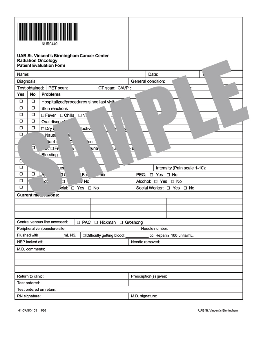 RADIATION ONCOLOGY PATIENT EVALUATION FORM