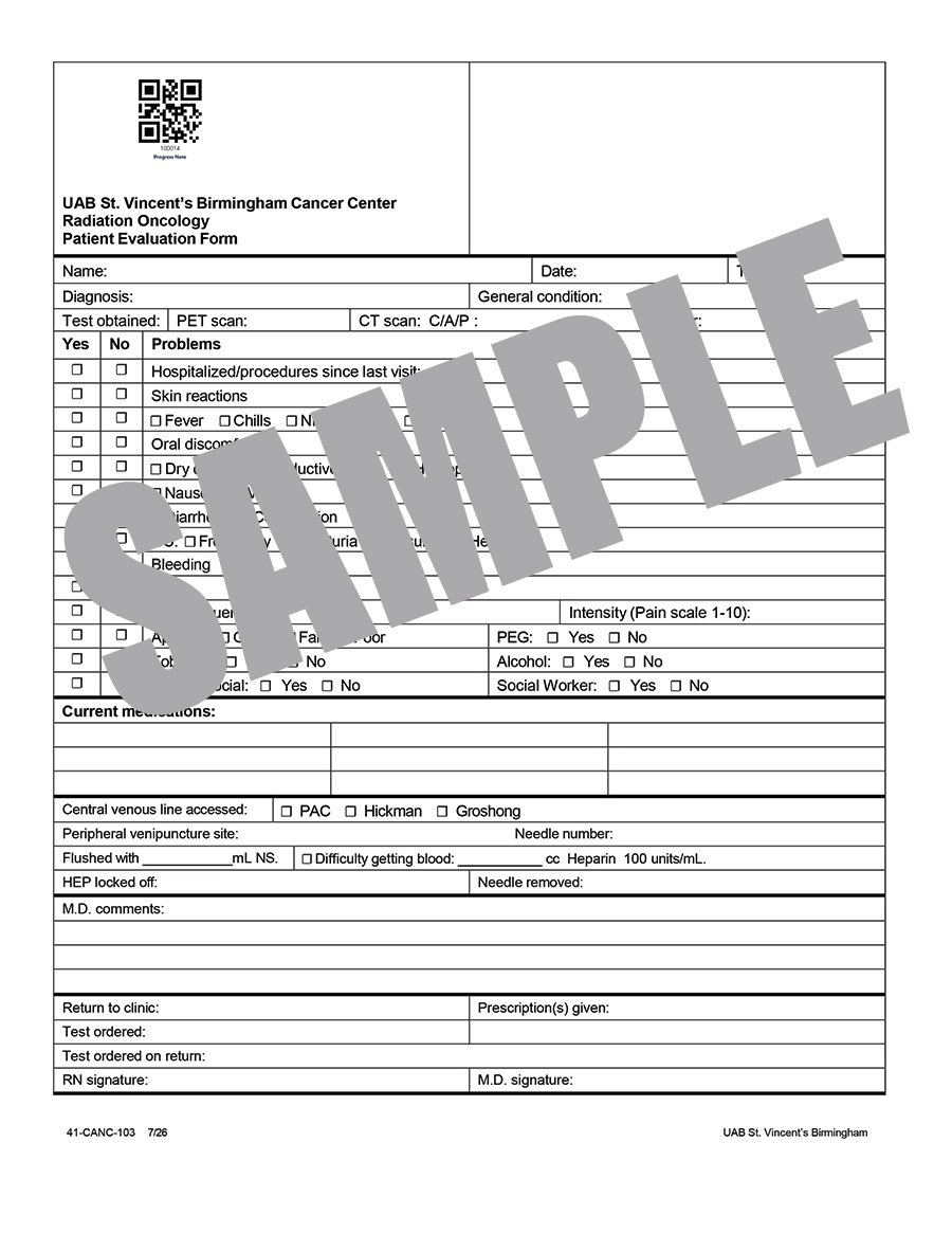 RADIATION ONCOLOGY PATIENT EVALUATION FORM