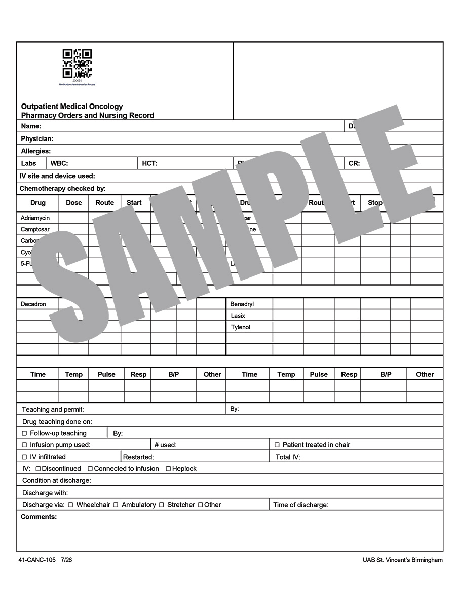 OP MED ONCOLOGY PHARMACY ORDERS AND NURSING RECORD
