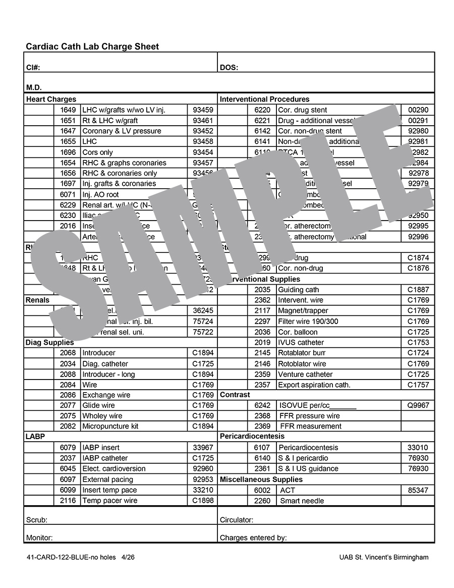 CATH LAB CHARGE SHEET [BLUE]