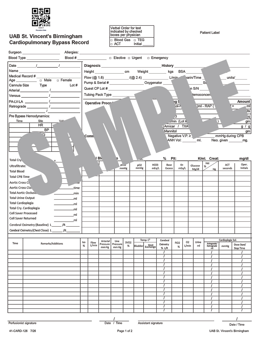 CARDIOPULMONARY BYPASS RECORD