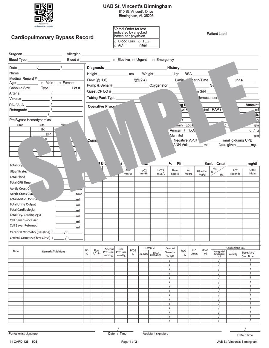 CARDIOPULMONARY BYPASS RECORD