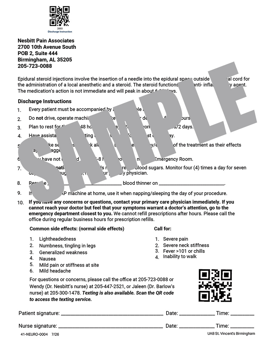 DR. NESBITT DISCHARGE ORDERS