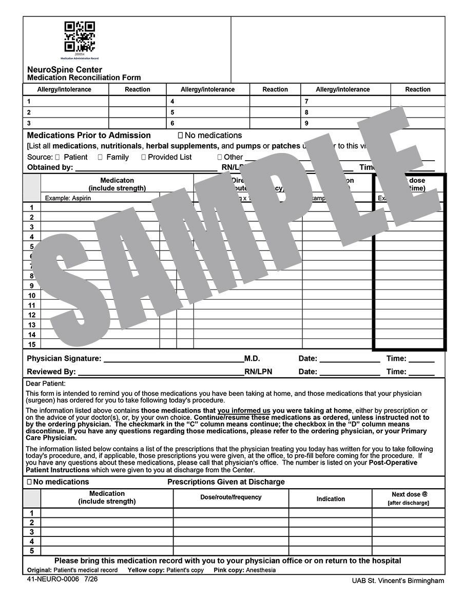 MEDICATION RECONCILATION FORM