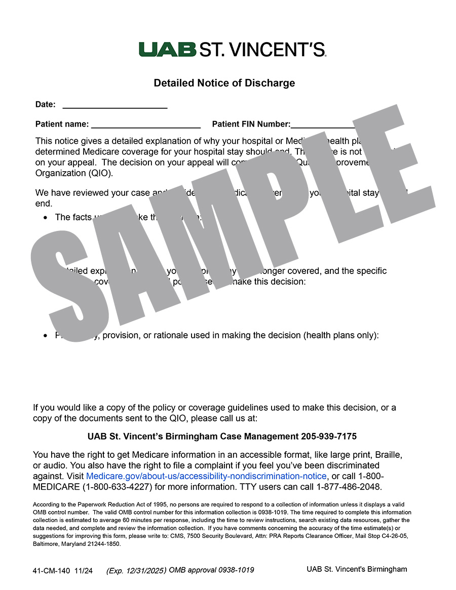 DETAILED NOTICE OF DISCHARGE