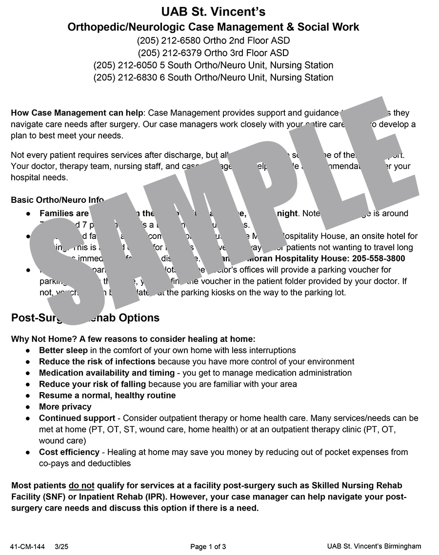 ORTHO CASE MANAGEMENT HANDOUT