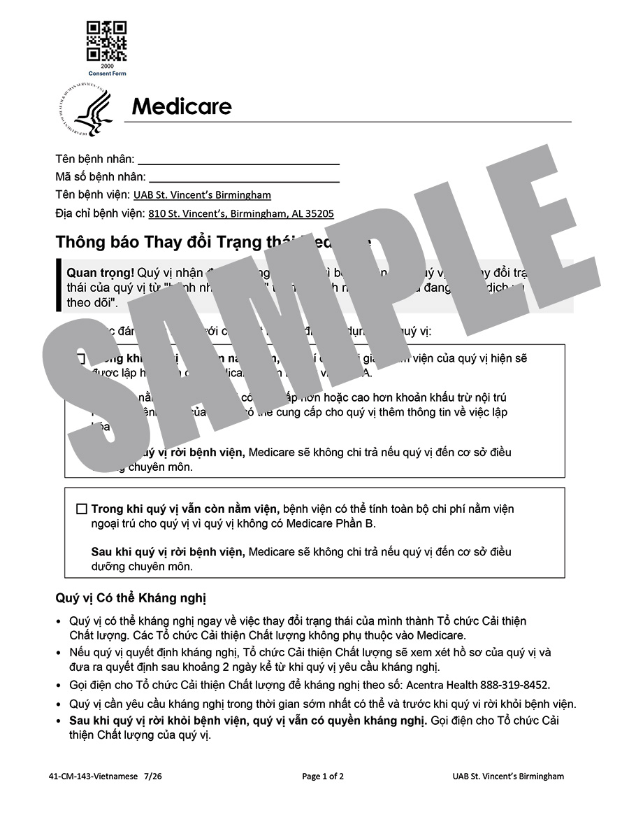 MEDICARE CHANGE OF STATUS NOTICE - VIETNAMESE