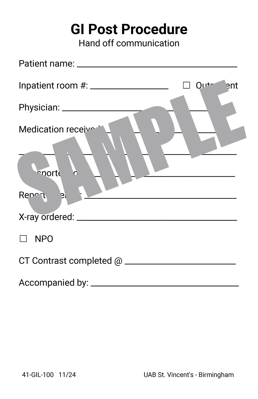 GI POST PROCEDURE FORM
