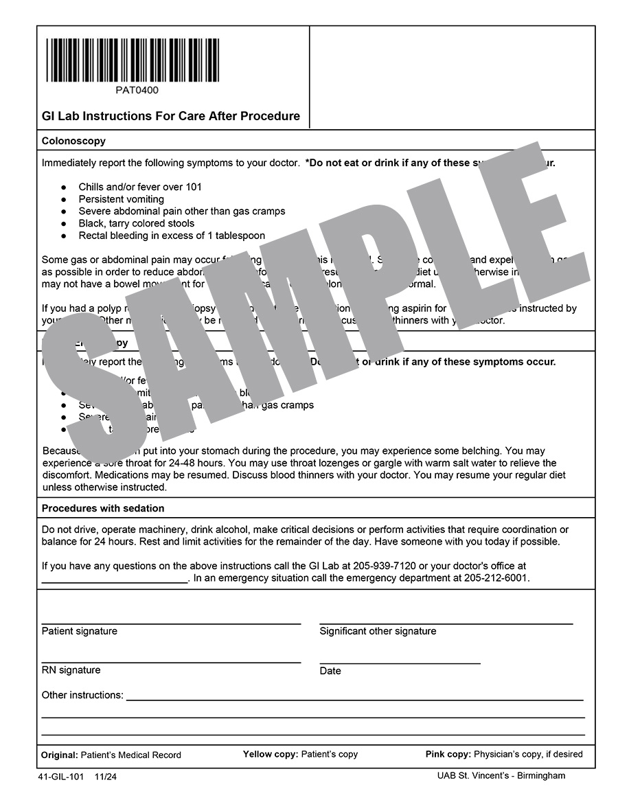 GI LAB INSTRUCTIONS FOR CARE AFTER PROCEDURE