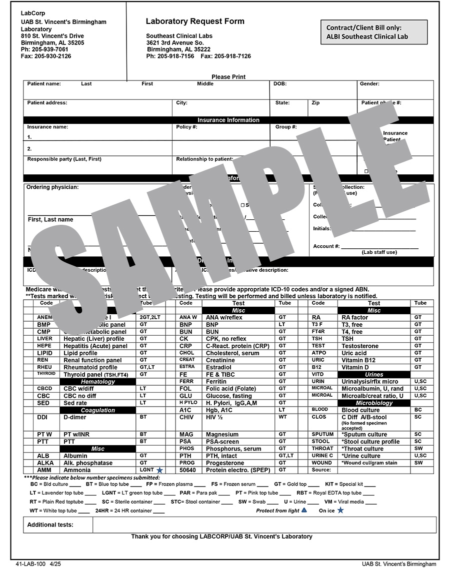 BIRMINGHAM LAB REQUEST