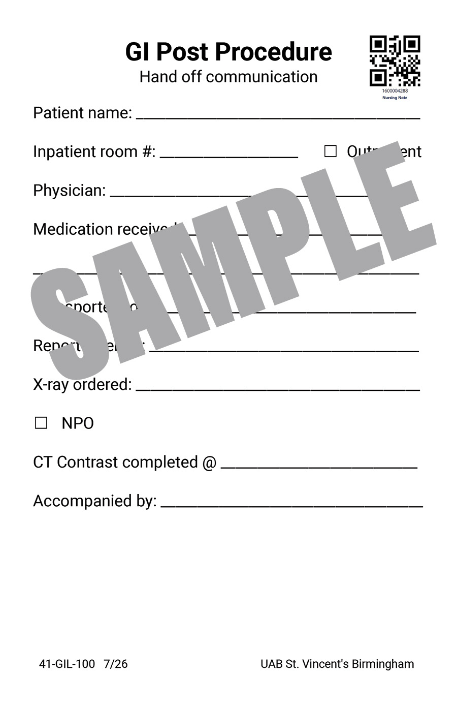 GI POST PROCEDURE FORM
