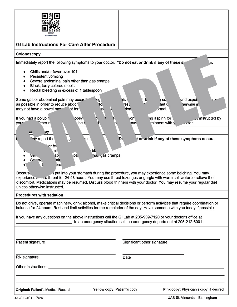 GI LAB INSTRUCTIONS FOR CARE AFTER PROCEDURE