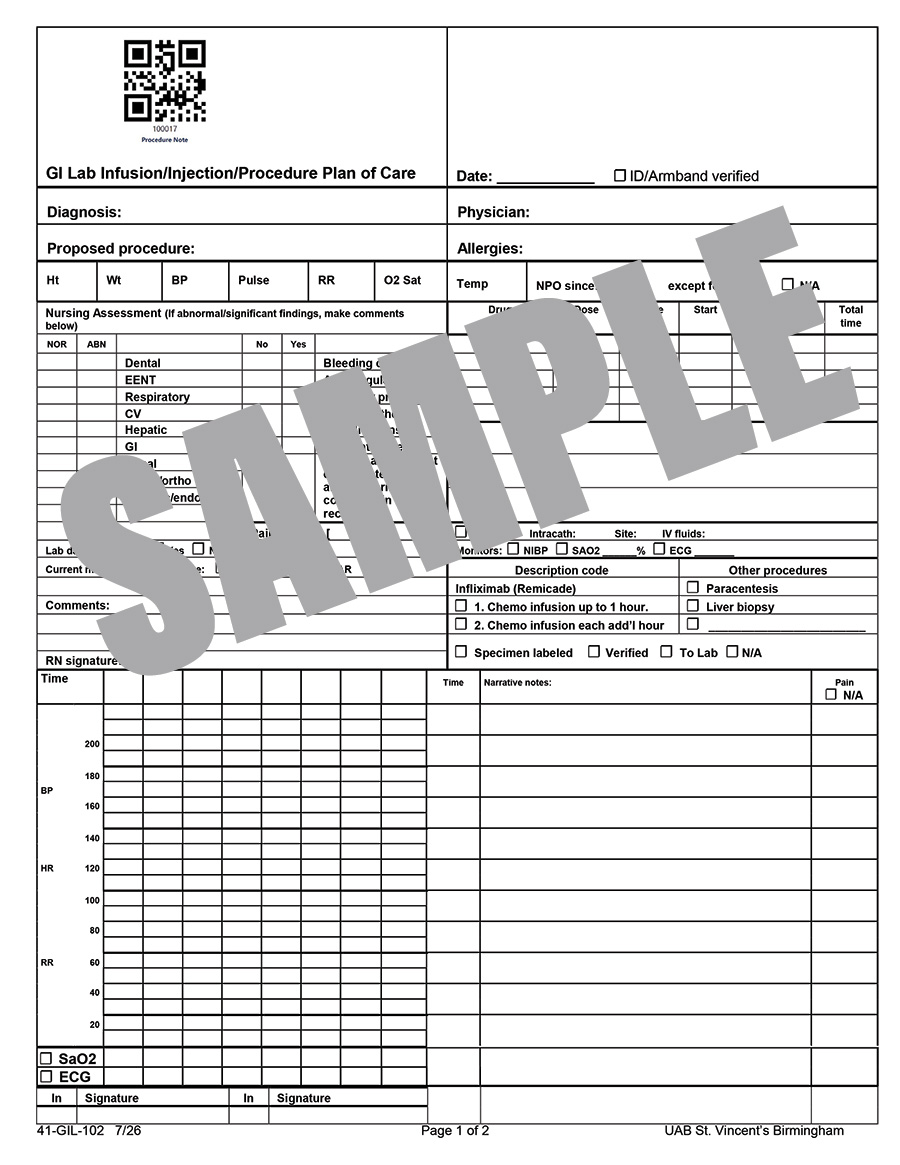 GI LAB INFUSION INJECTION PROCEDURE PLAN OF CARE