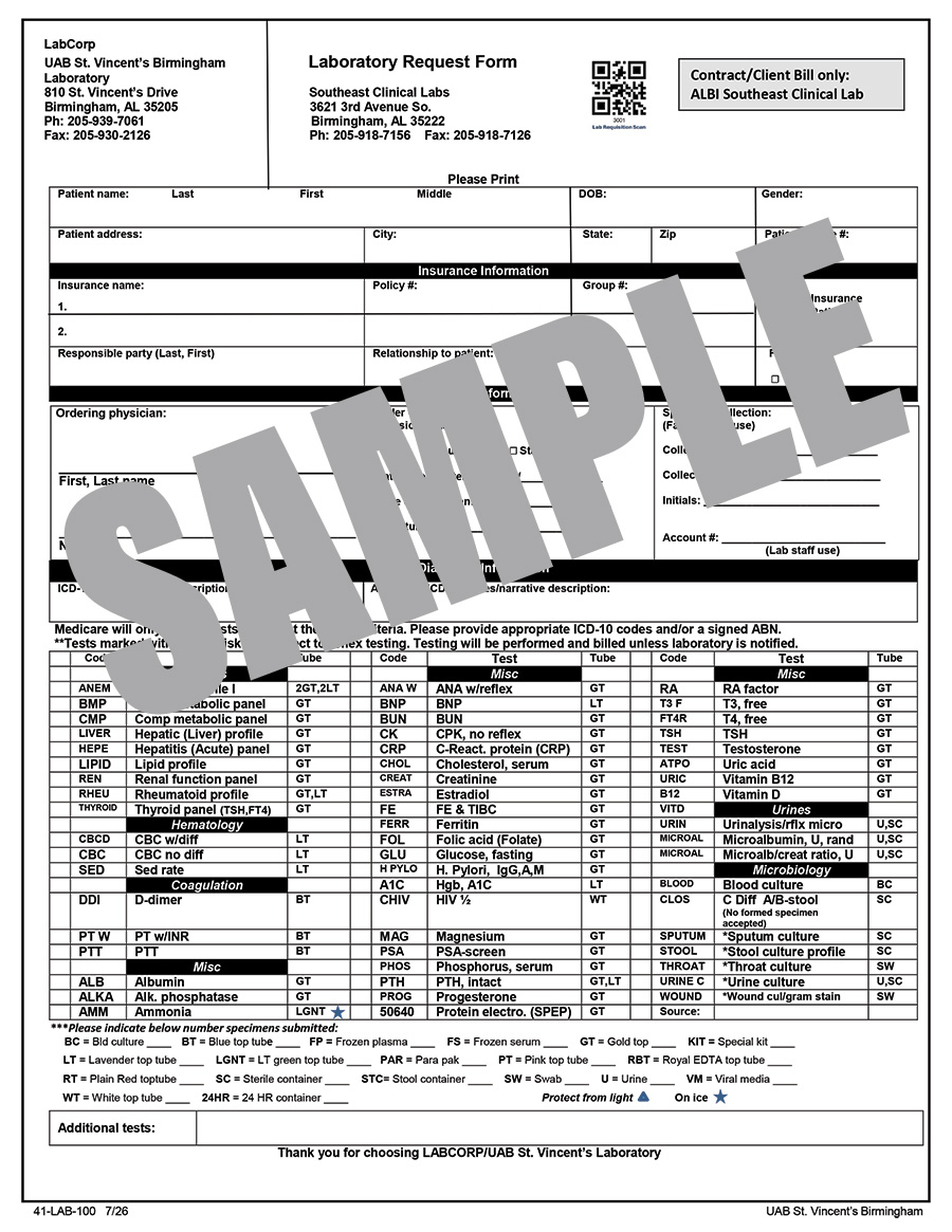 BIRMINGHAM LAB REQUEST