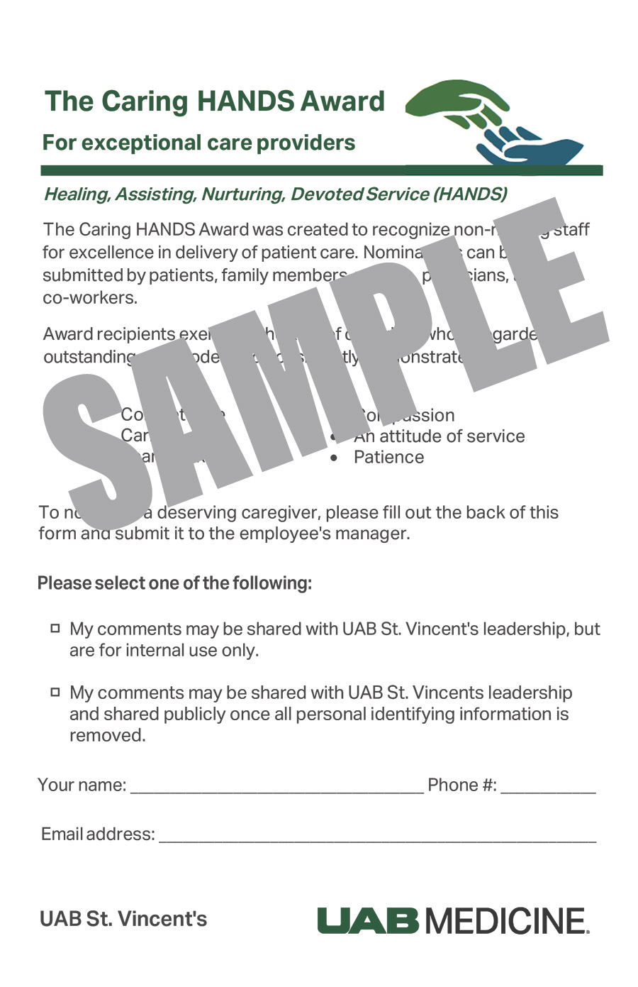 EAST CARING HANDS AWARD NOMINATION