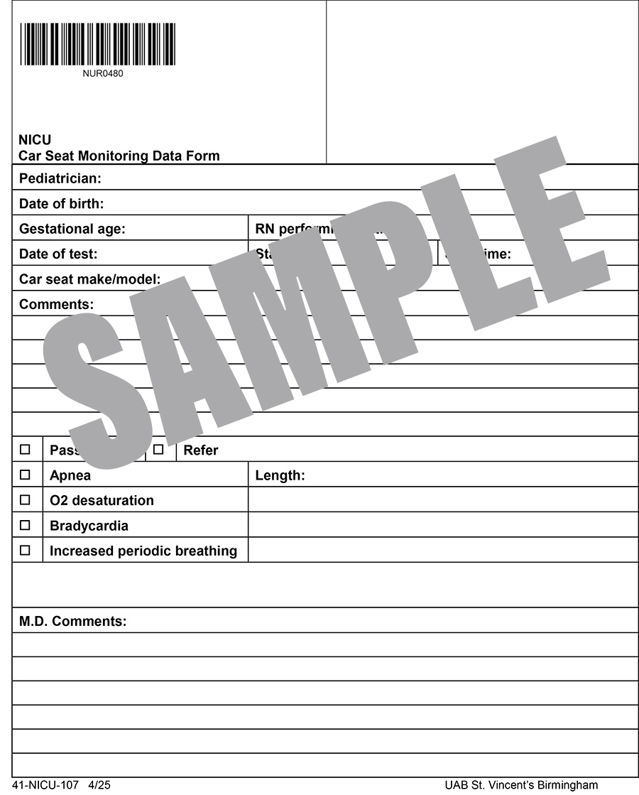 CAR SEAT MONITORING DATA FORM