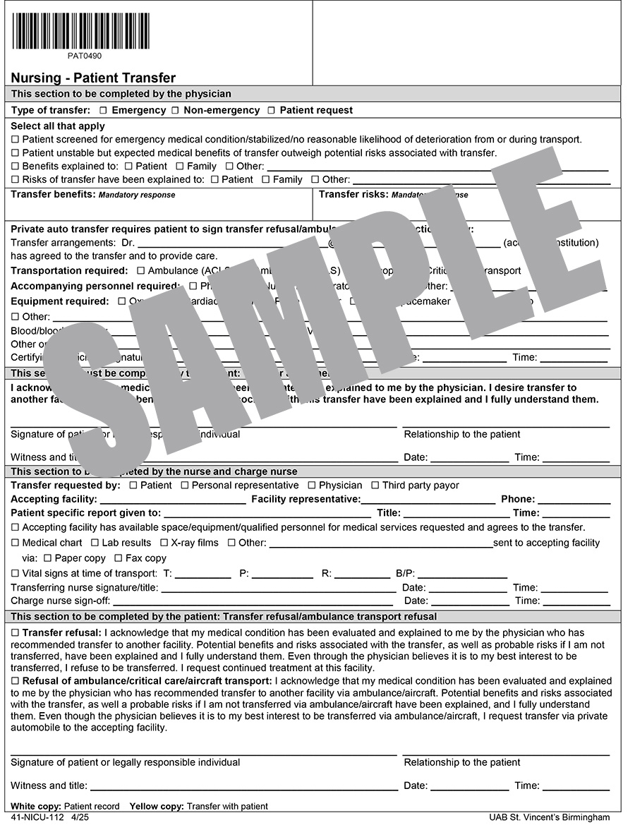 NURSING PATIENT TRANSFER