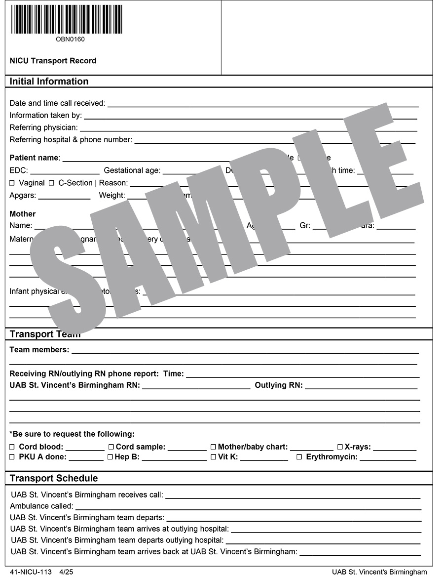 TRANSPORT RECORD NICU