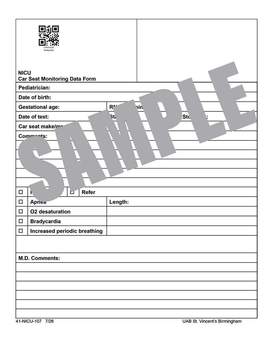 CAR SEAT MONITORING DATA FORM