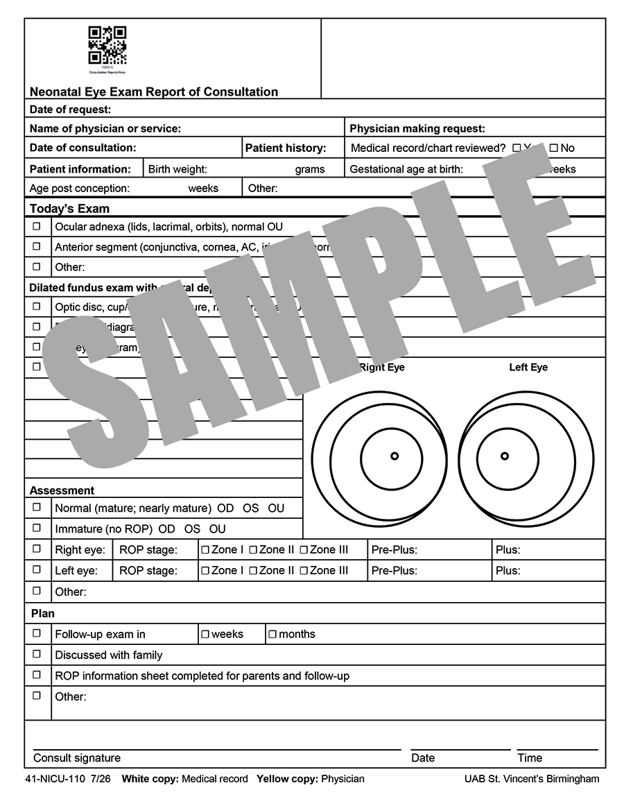 NEONATAL EYE EXAM REPORT OF CONSULTATION